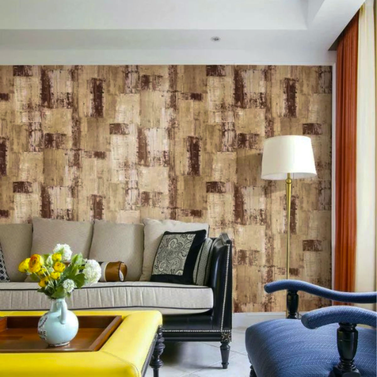 papel de parede sala com efeito concreto