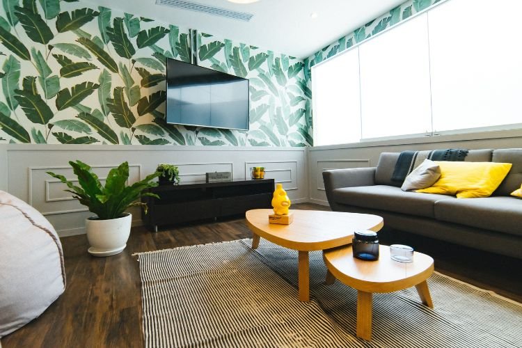papel de parede sala com mural