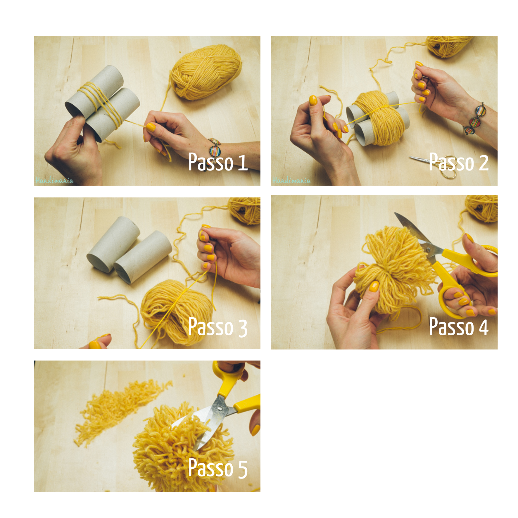 pompom de lã passo a passo