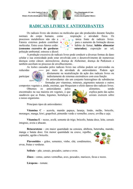Radicais Livres E Os Principais Antioxidantes Da Dieta