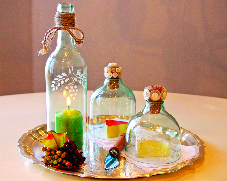 reciclagem com garrafa de vidro