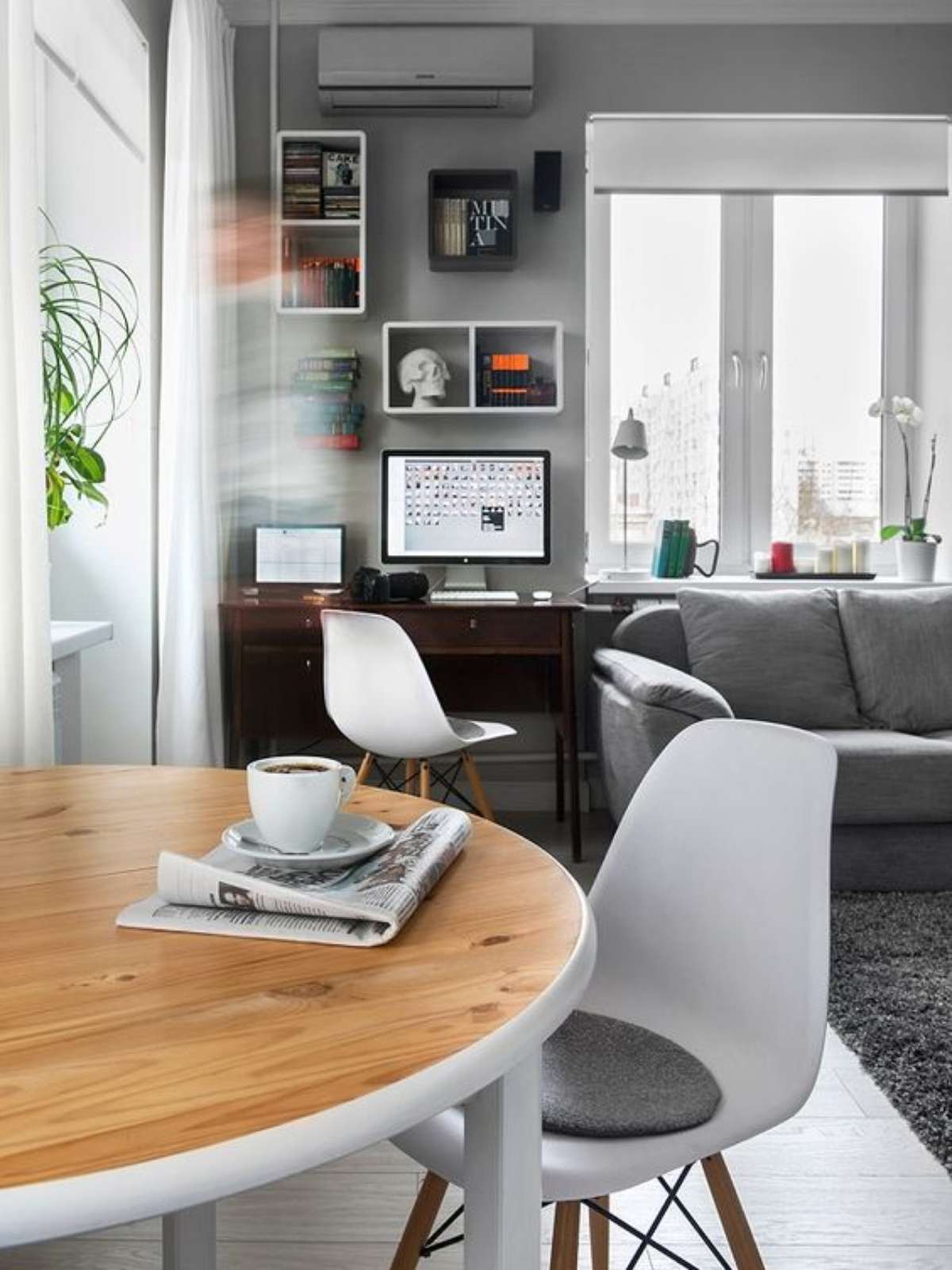 sala de estar com home office