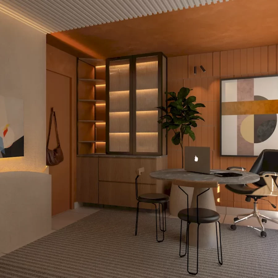 sala de estar com home office