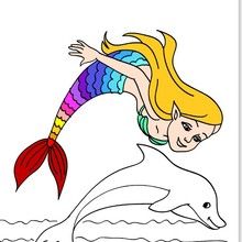 desenho de sereia com cauda de arco-íris para colorir