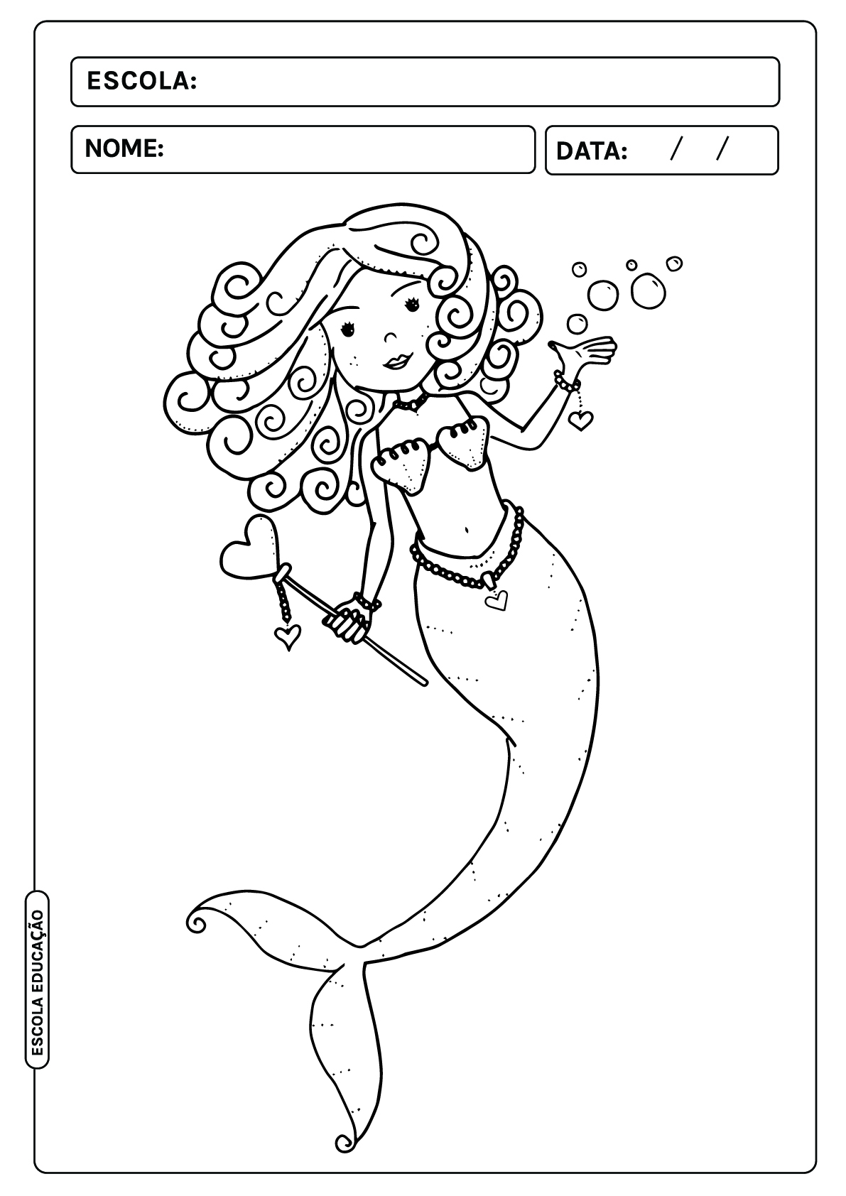 desenho de sereia com cauda de arco-íris para colorir