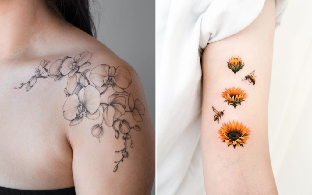 tatuagem feminina antebraço floral blackwork significado