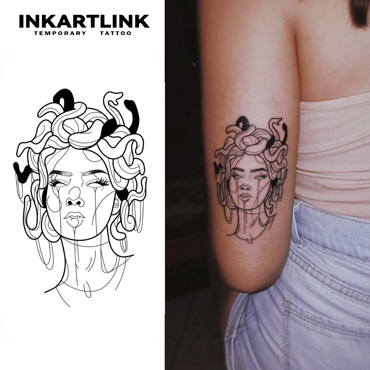 tatuagem medusa estilo blackwork detalhes