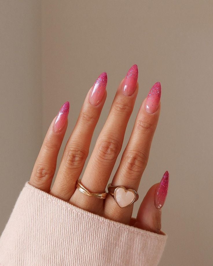 tutorial unhas pink ombré com glitter