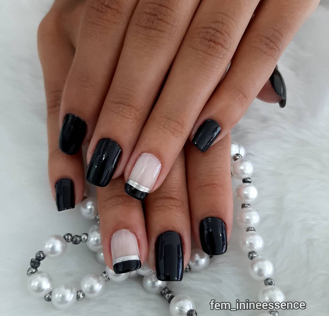 ideias de unha preta e branca simples para iniciantes