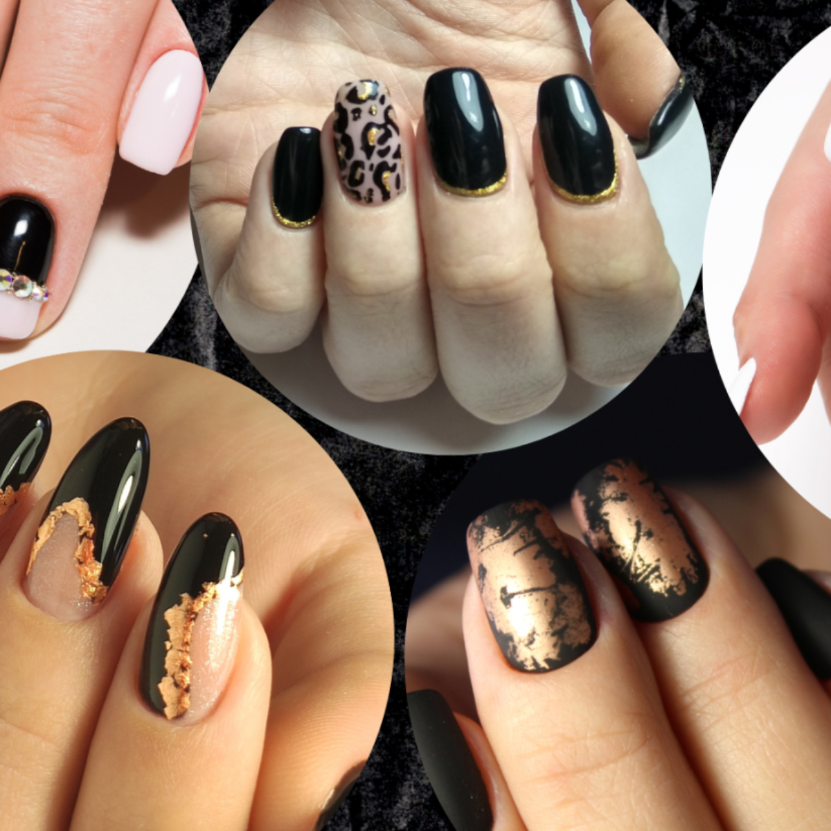como fazer unhas pretas decoradas com efeito marmorizado