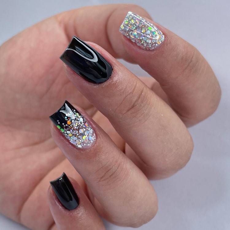 ideias de unhas pretas decoradas para festas