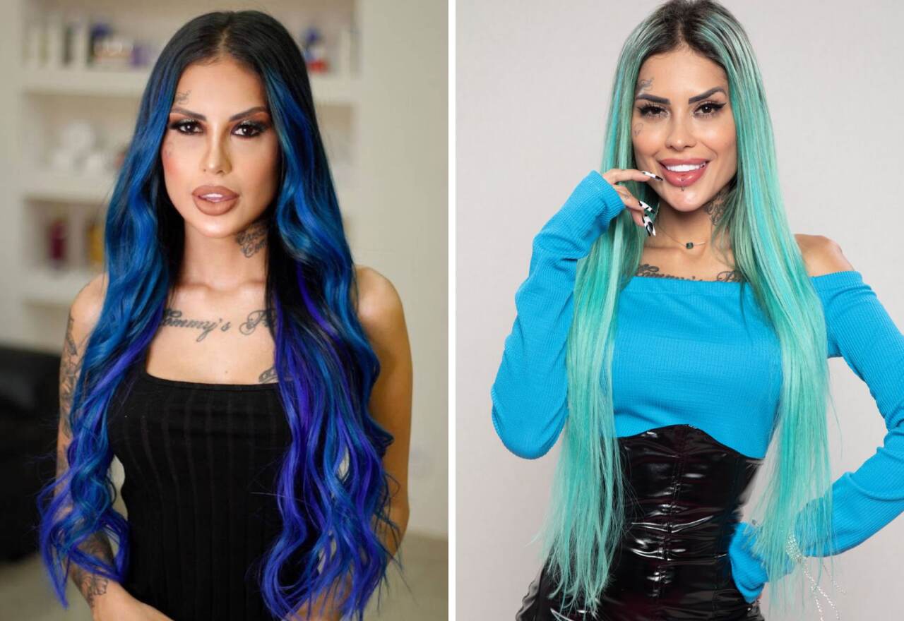 v cabelo azul